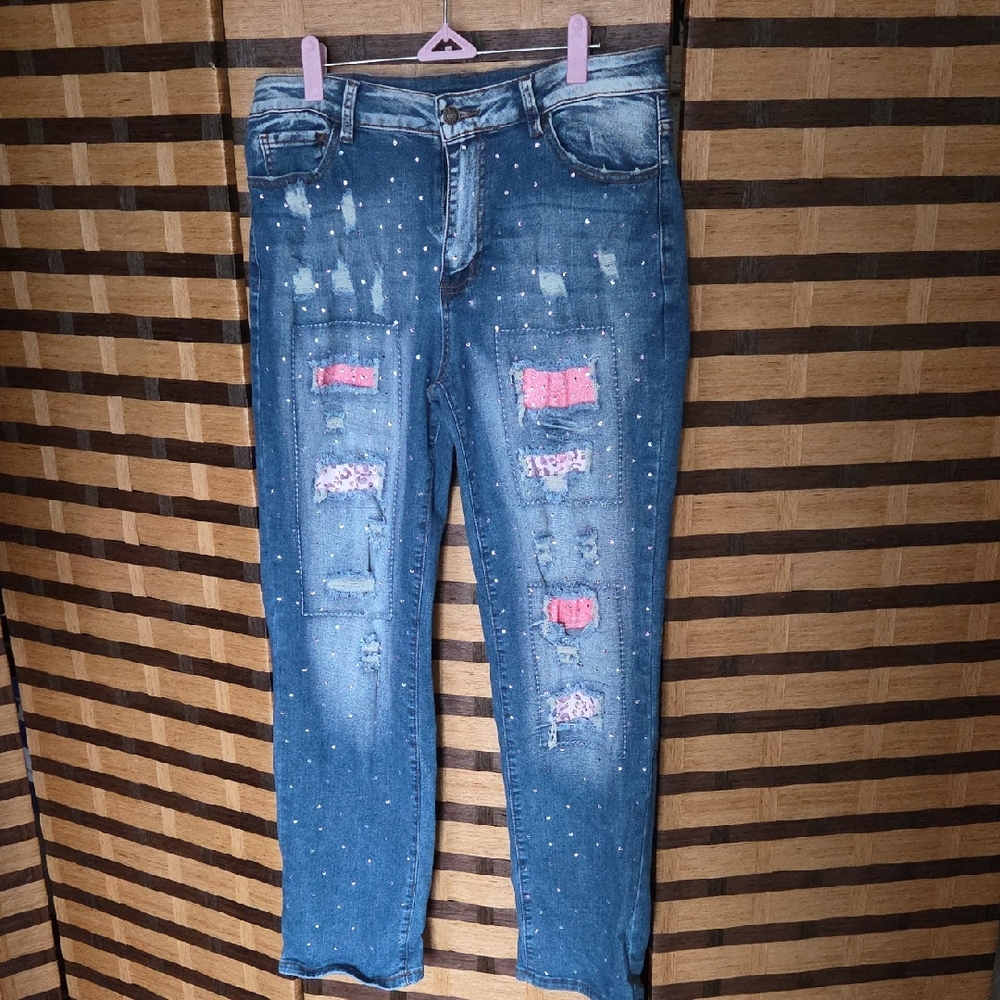 Custom Diamond Patched Jeans